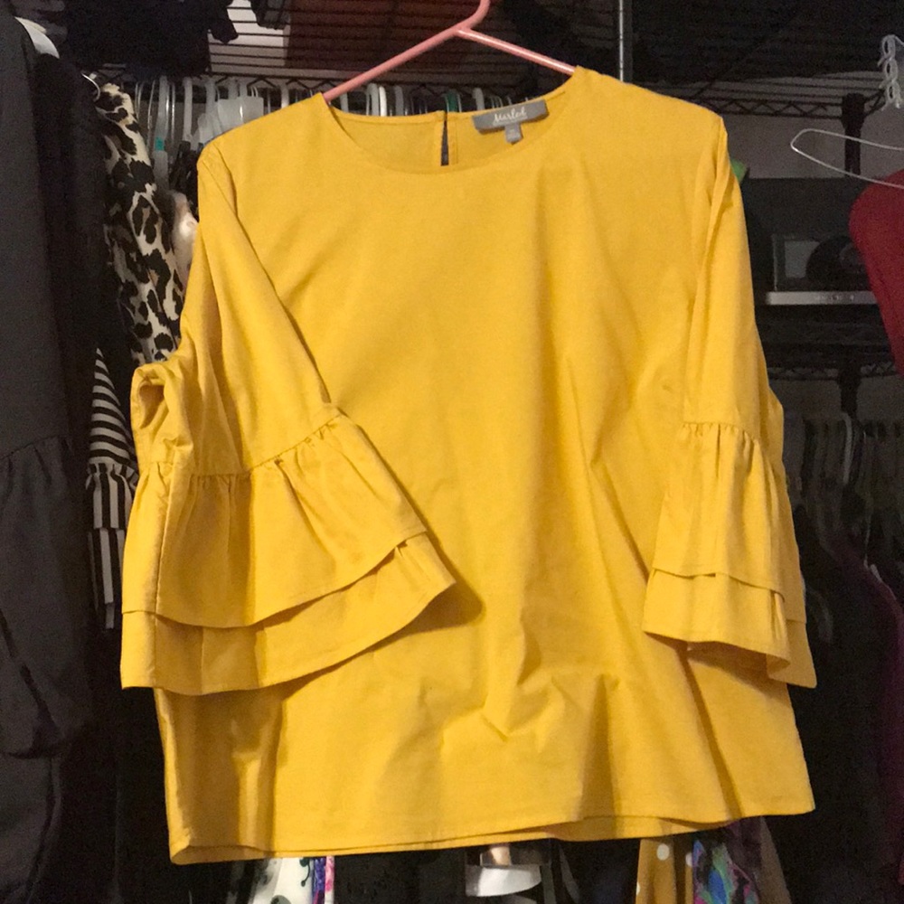 Mustard ruffle sleeve top